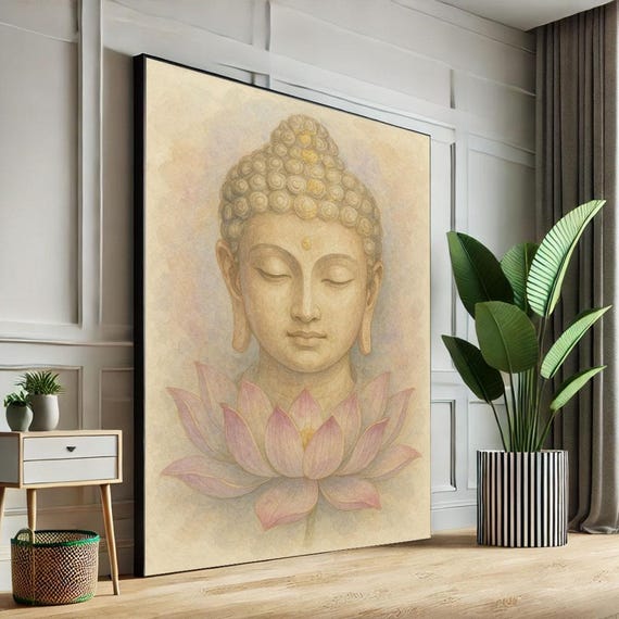 Serene Buddha Canvas Wall Art Print Tranquil Boho Living Room Decor Ready To Hang