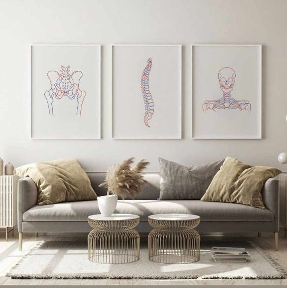 Anatomical Skeleton One Line Art Set Pelvis Spine Skull Medical Poster - Image 2