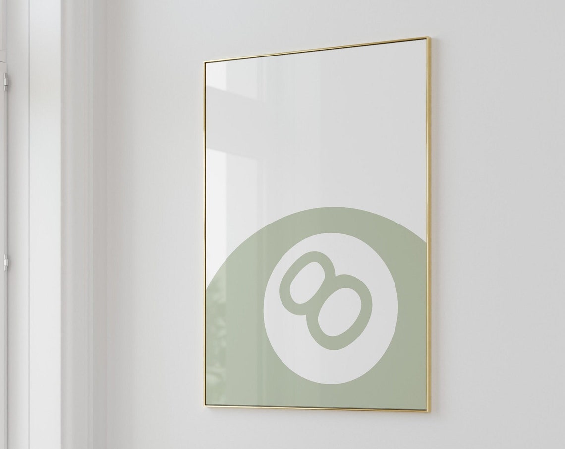 Sage Green Lucky 8 Ball Minimalist Trendy Pool Hall Wall Poster