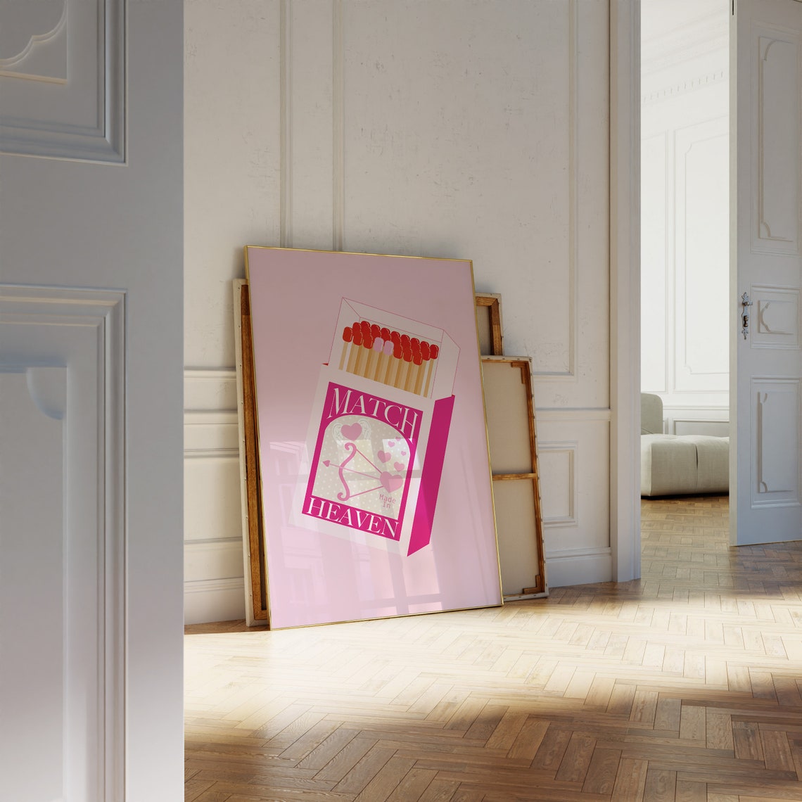 Match Made In Heaven Pink Retro Heart Matchbox Cupid Bow Poster - Image 2