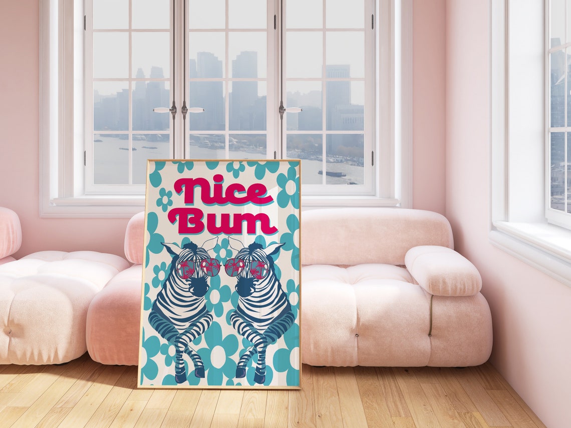 Funny Nice Bum Zebras Wearing Sunglasses Teal Floral Art Poster - Image 3