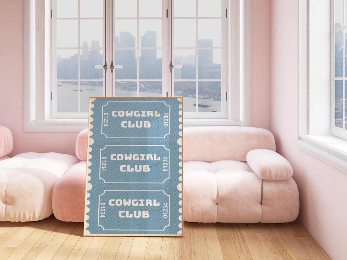 Cowgirl Club Blue Ticket Minimalist Cowgirl Aesthetic Wall Art - Image 3