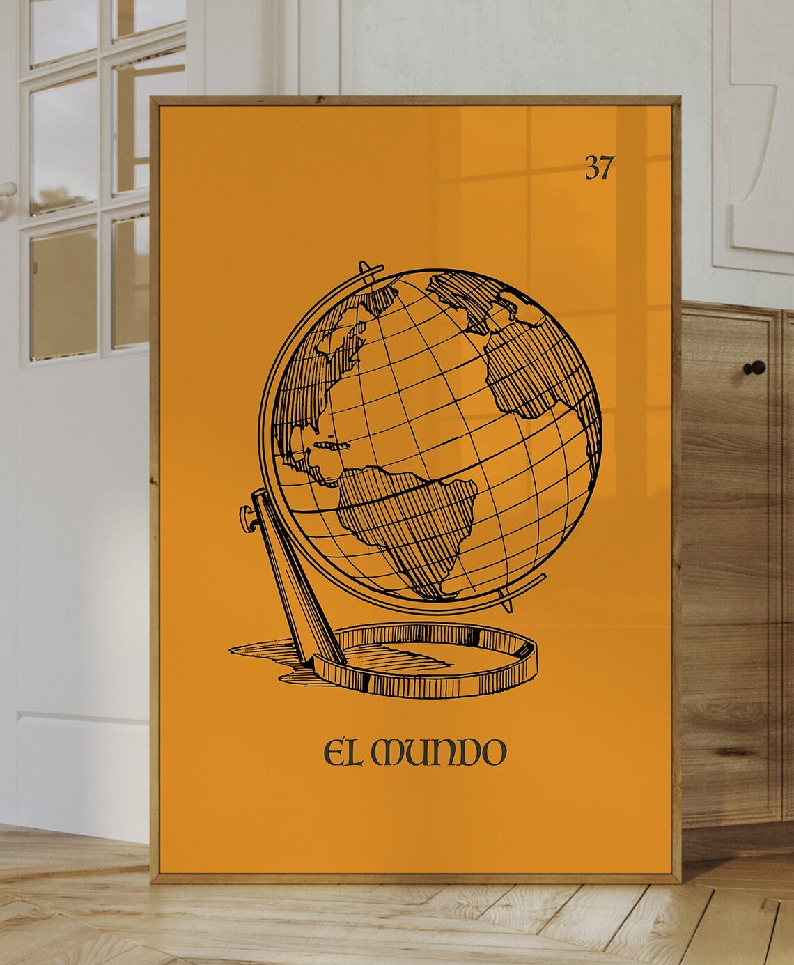 El Mundo Mexican Loteria Card 37 Vintage Globe Illustration Poster - Image 2