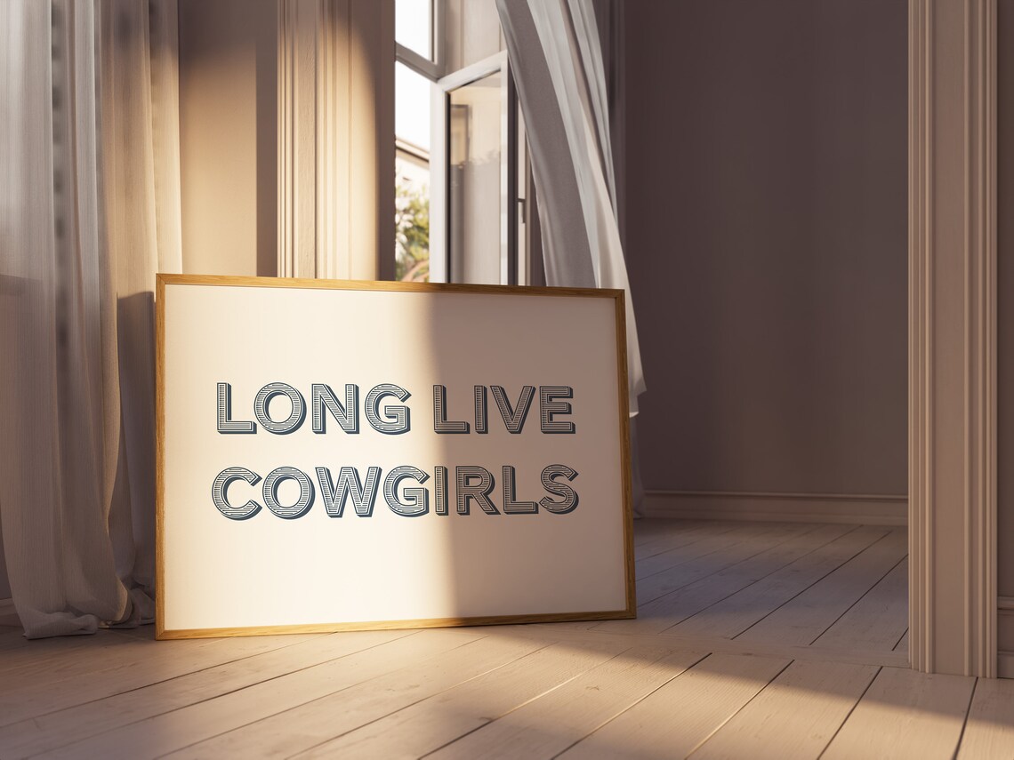 Long Live Cowgirls Navy Serif Lettering Cream Minimalist Wall Art - Image 3