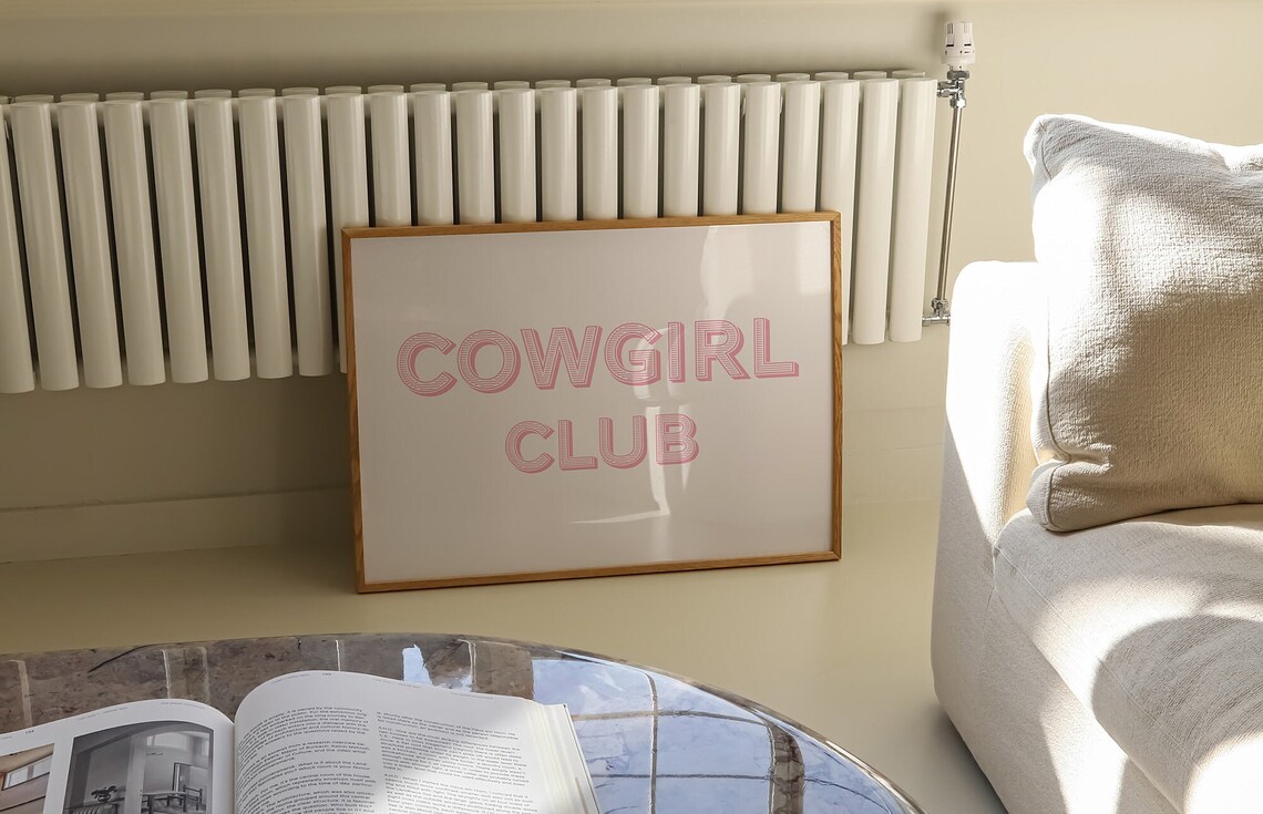 Pink Cowgirl Club Striped Western Typography Trendy Art Poster - Image 2