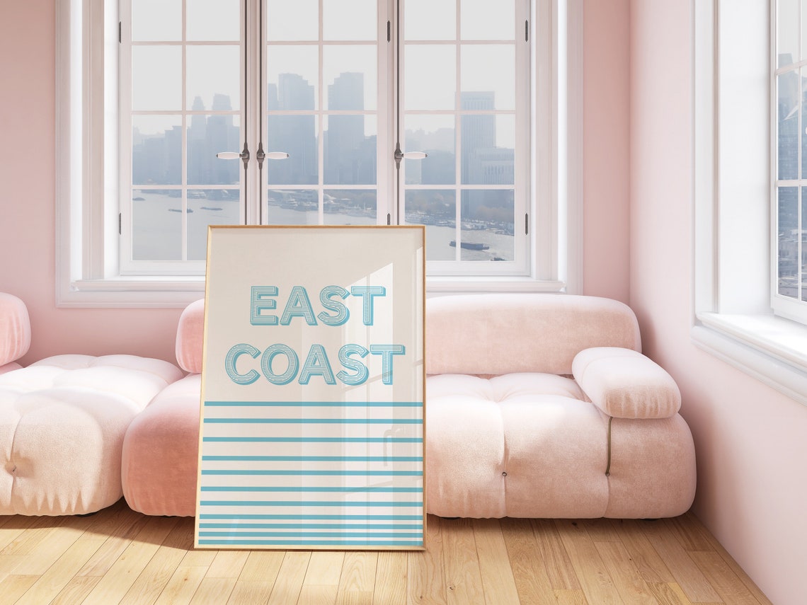 East Coast Light Blue Stripes White Modern Coastal Minimal Poster - Image 2
