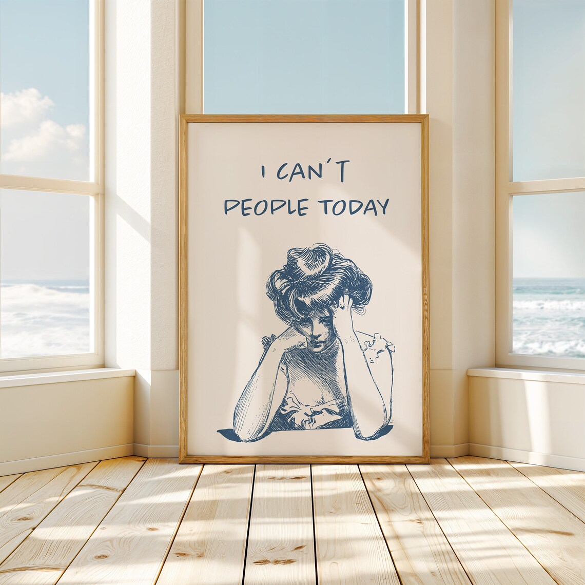 I Can't People Today Vintage Woman Sketch Sarcastic Quote Poster - Image 3