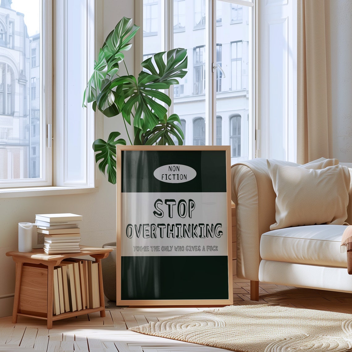 Stop Overthinking Non Fiction Bold Green Block Cheeky Quote Poster - Image 3