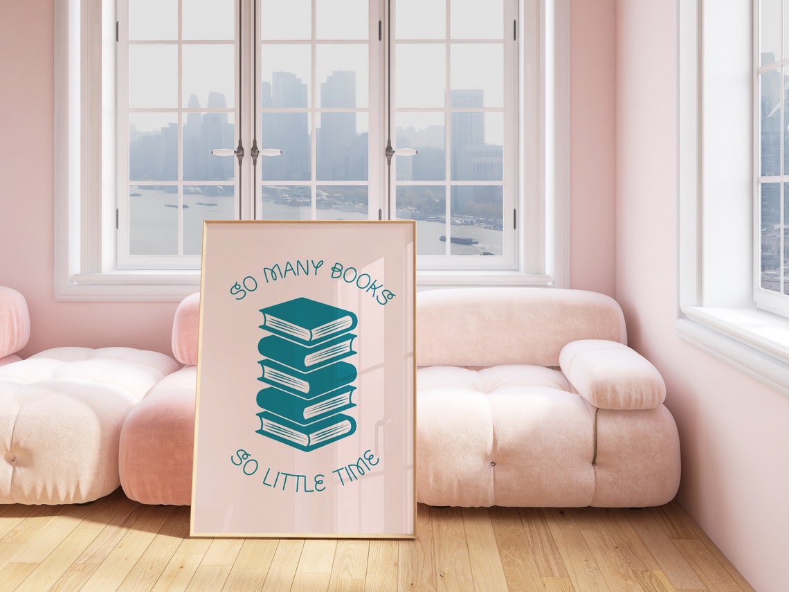 So Many Books So Little Time Teal Stack Blush Reader Quote Poster - Image 2