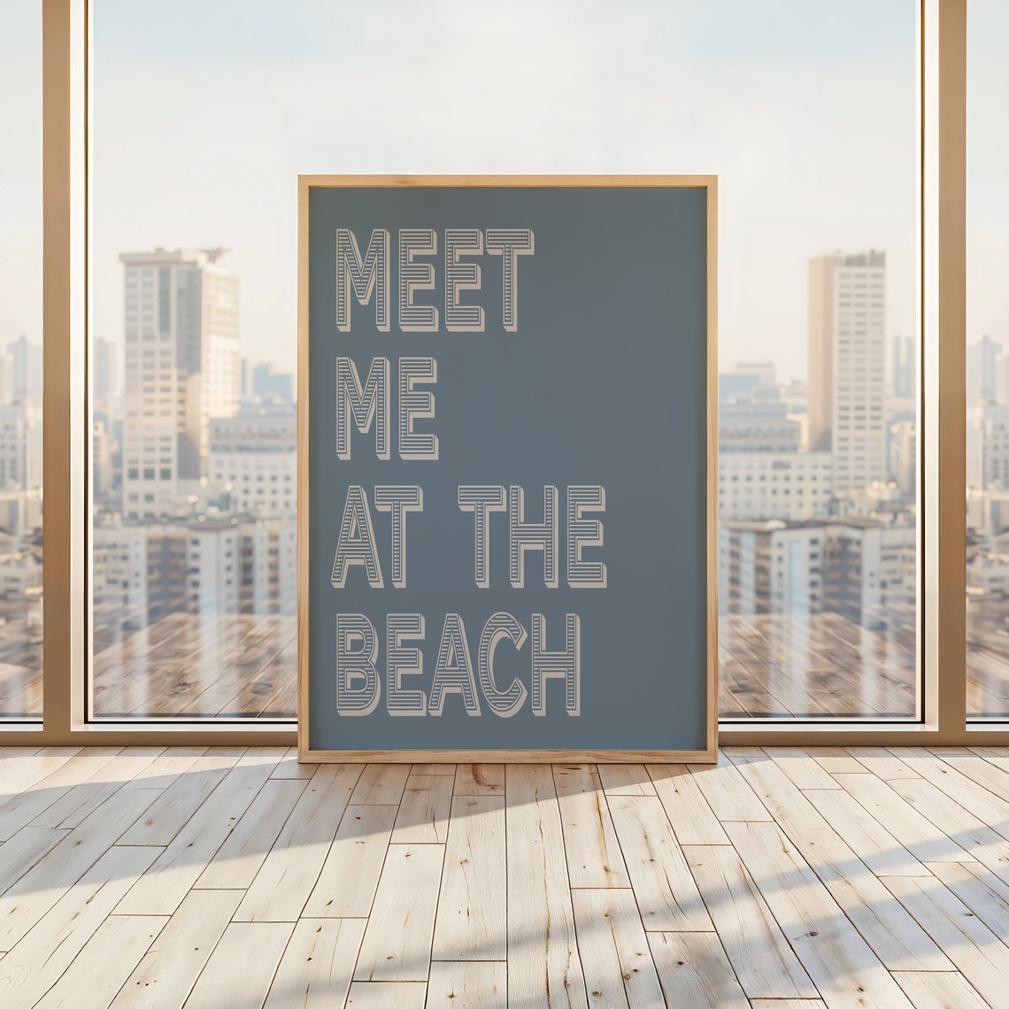 Meet Me At The Beach Blue Retro Typography Coastal Quote Poster - Image 2