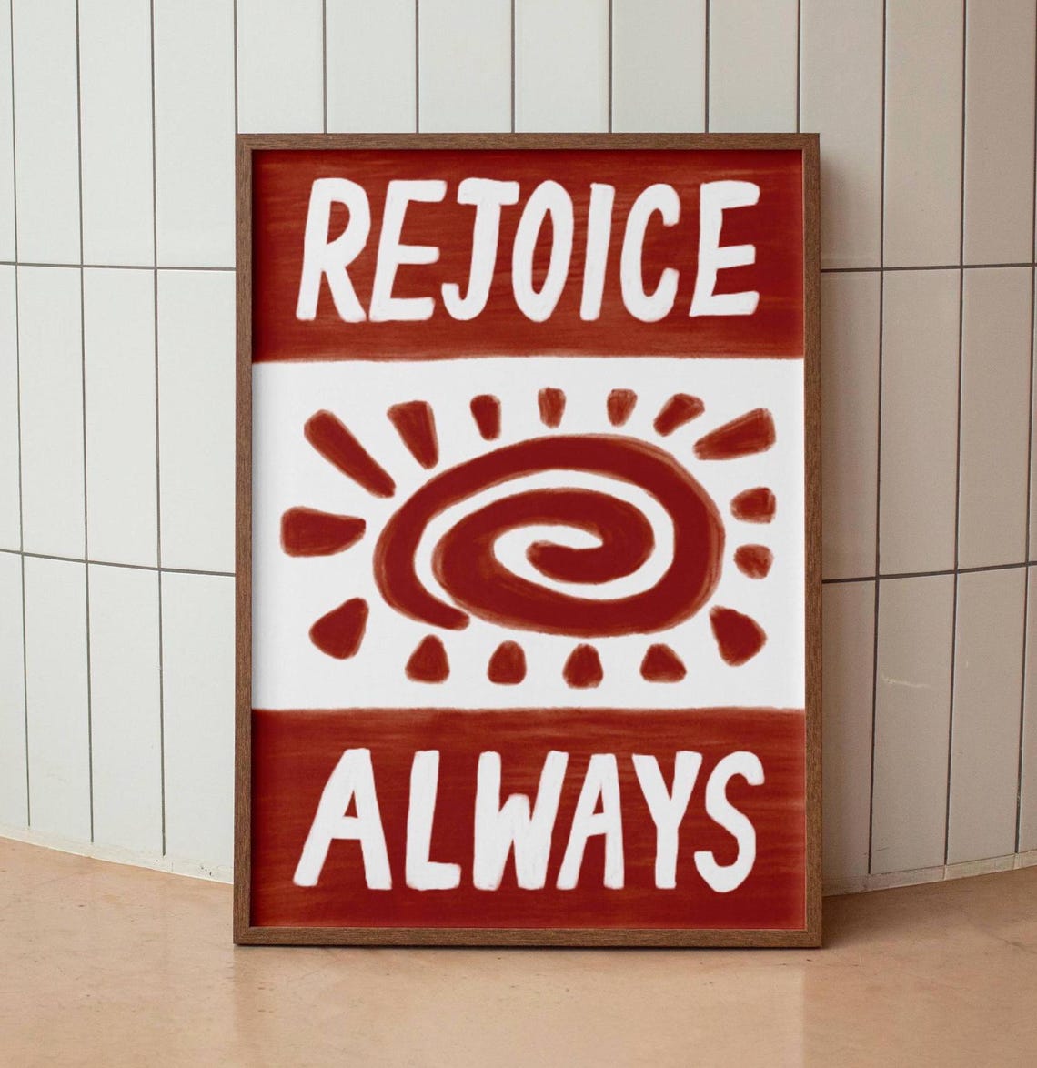 Rejoice Always Terracotta Spiral Sun Retro Bible Verse Poster - Image 3