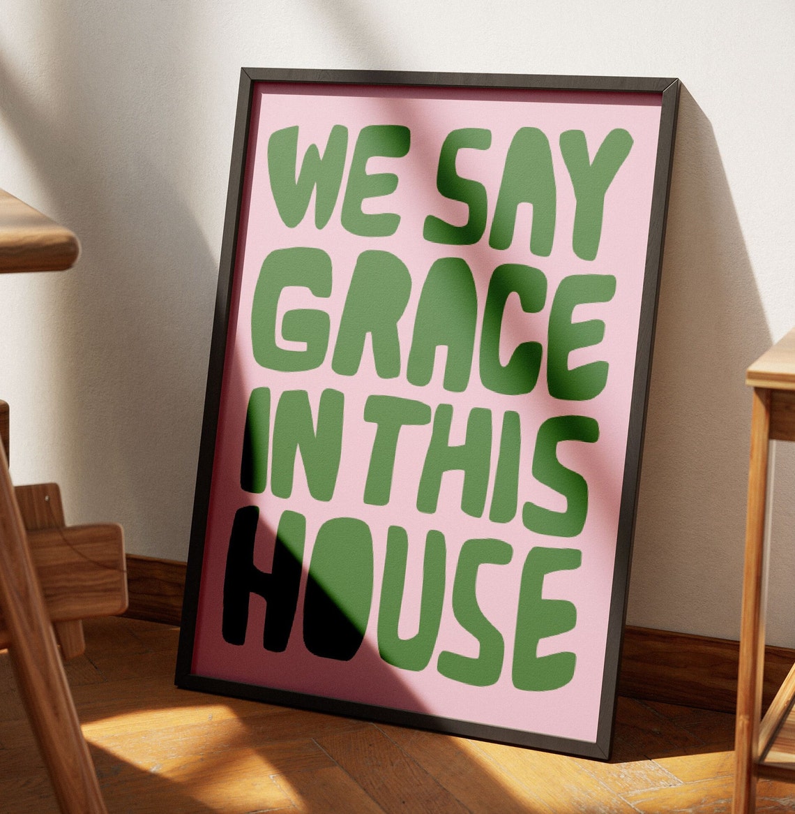 We Say Grace in This House Pink Green Retro Kitchen Decor Poster - Image 2