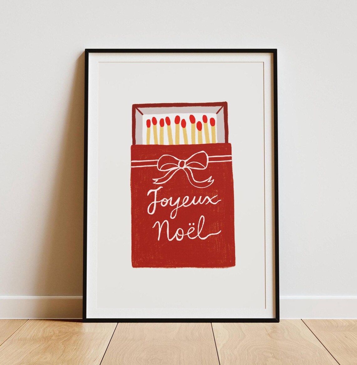 Joyeux Noel Red Matchbox White Bow Script French Christmas Holiday Poster - Image 3