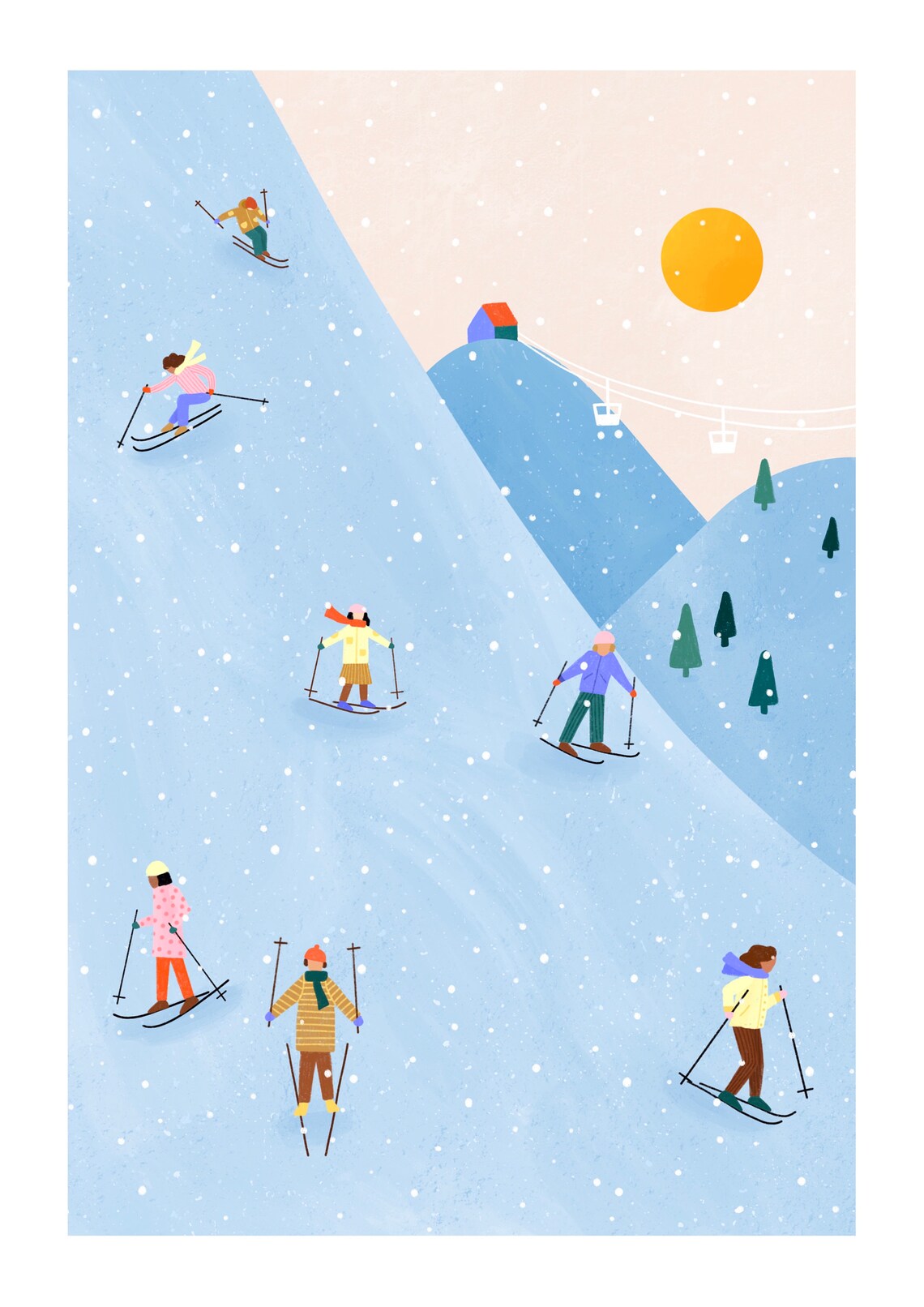 Skiing Winter Scene Art Print, Winter Sports - Image 4