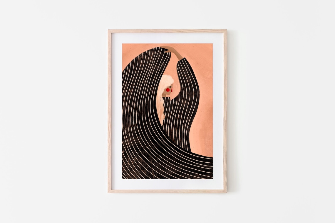 Woman With Black Dress Minimal Portrait Art Print