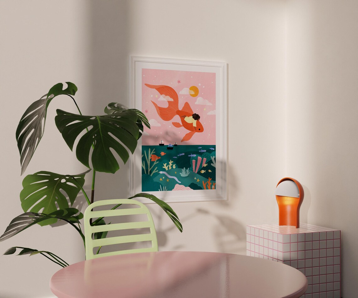 Flying Goldfish Children Art Print, Boho Nursery Decor - Image 4