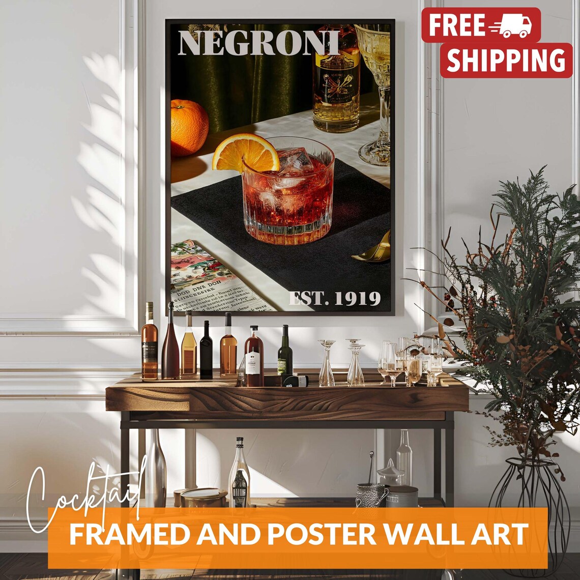 Vintage Negroni Cocktail Bar Cart Poster Print