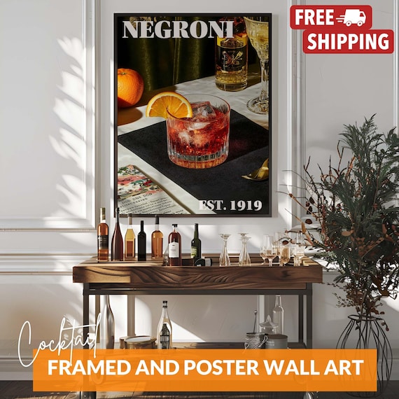 Vintage Negroni Cocktail Bar Cart Poster Print