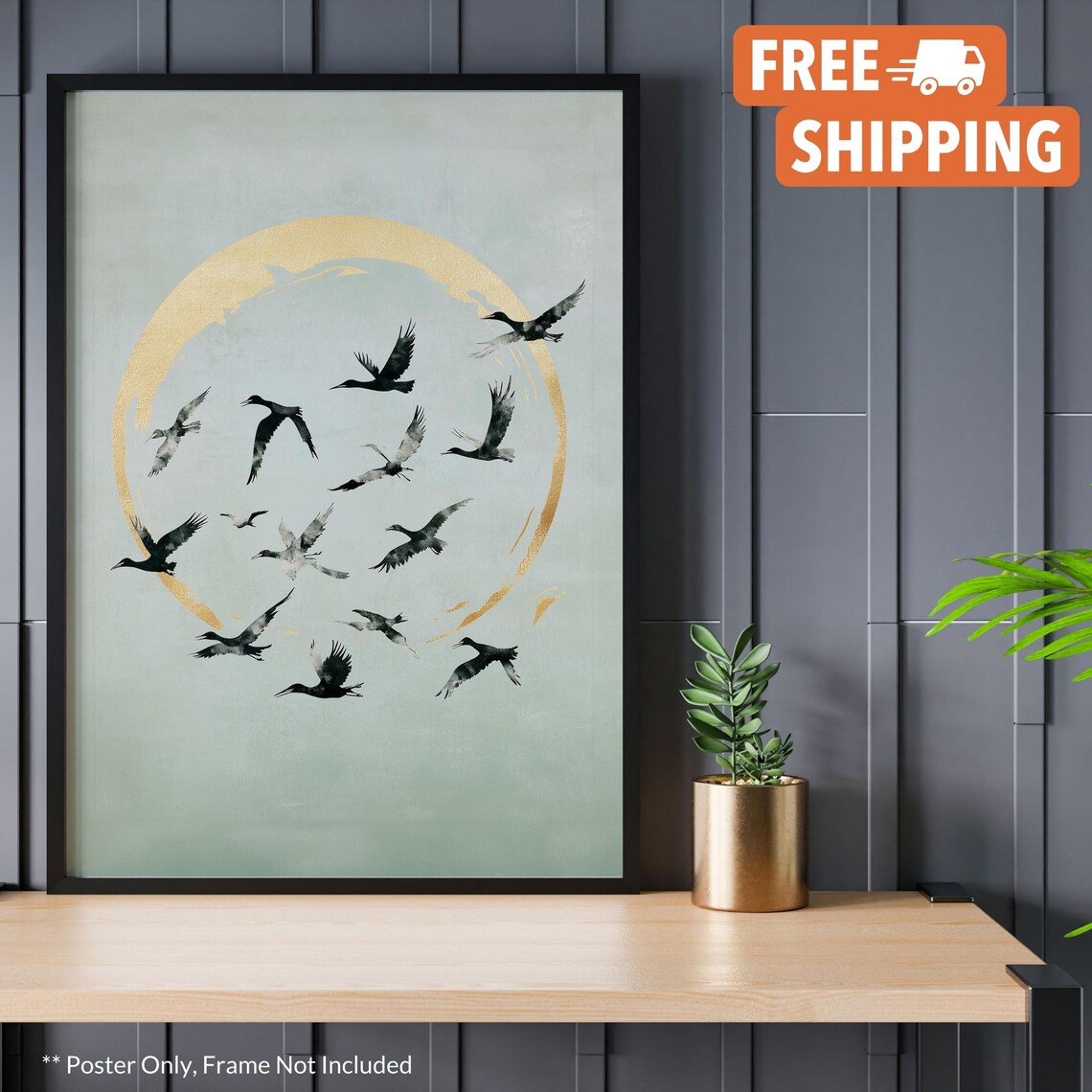 Sakai Hoitsu Green Gold Bird, Japanese Home Decor - Image 2