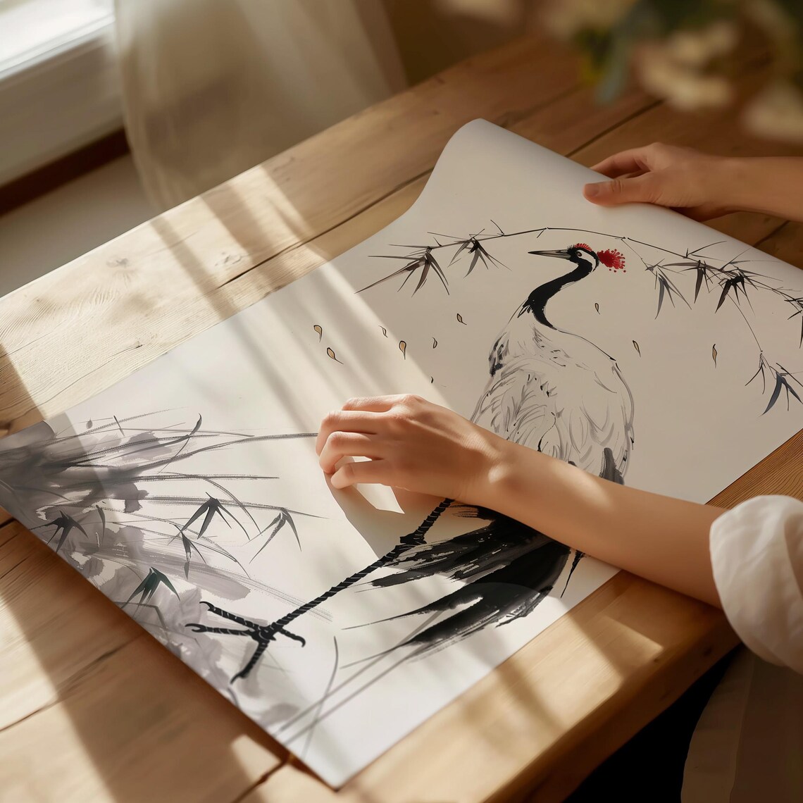 Japanese Kano Motonobu Style Crane Poster - Image 2