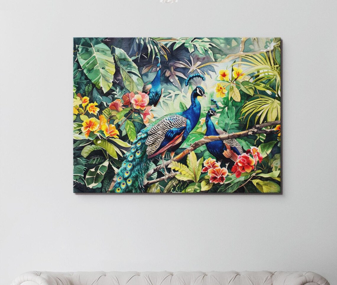 Peacocks in Nature, Victorian Style Exotic Bird Art Print