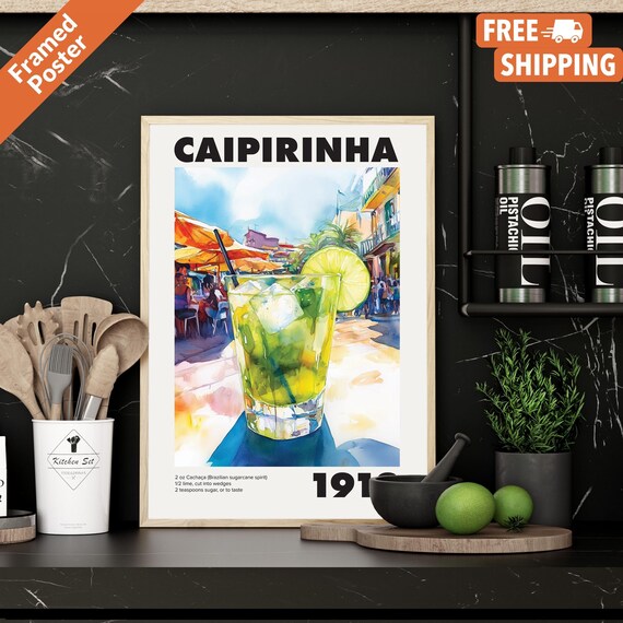 Vintage Caipirinha Cocktail Recipe, Bar Kitchen Art