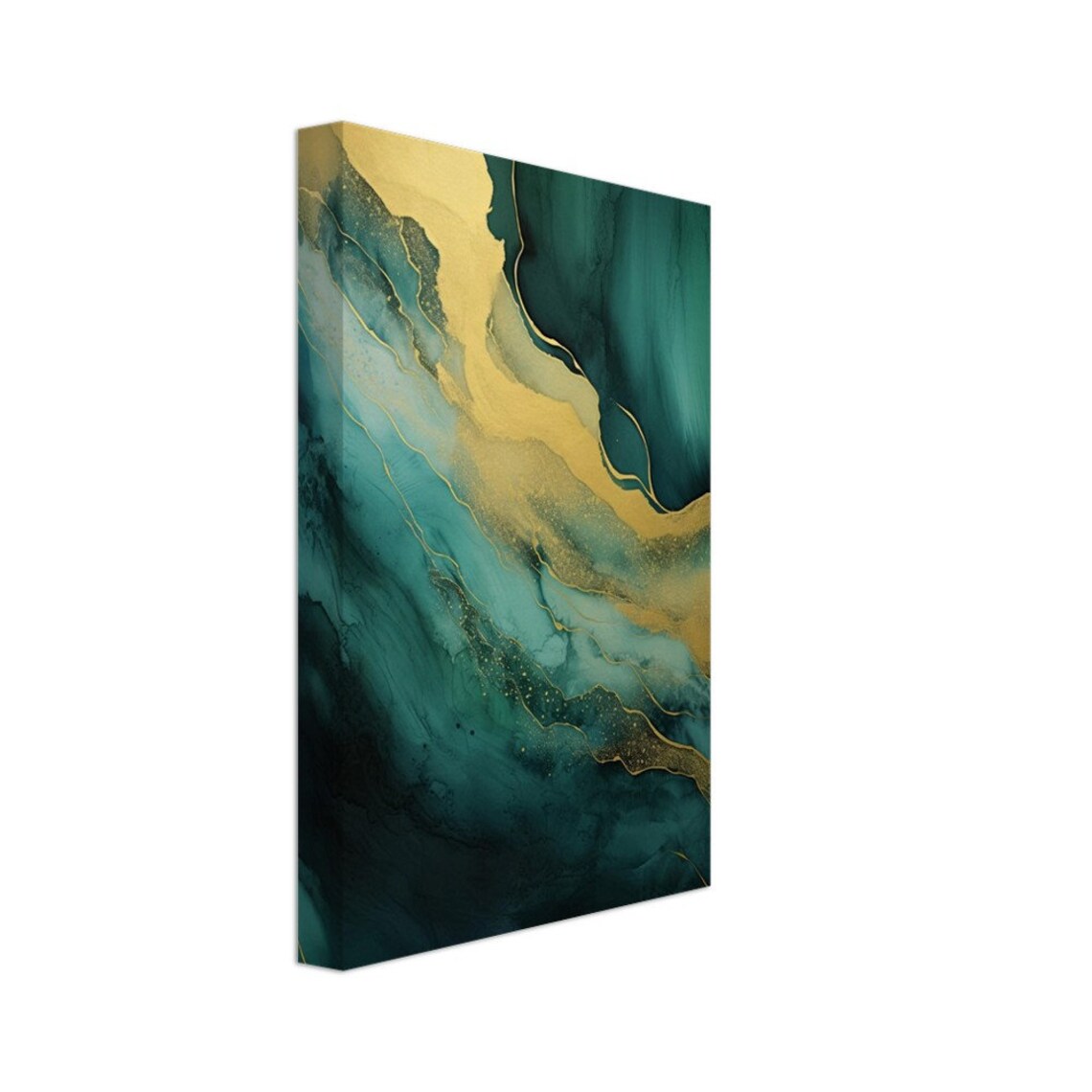 Abstract Gold Green Waves, Home Decor Wall Art - Image 2