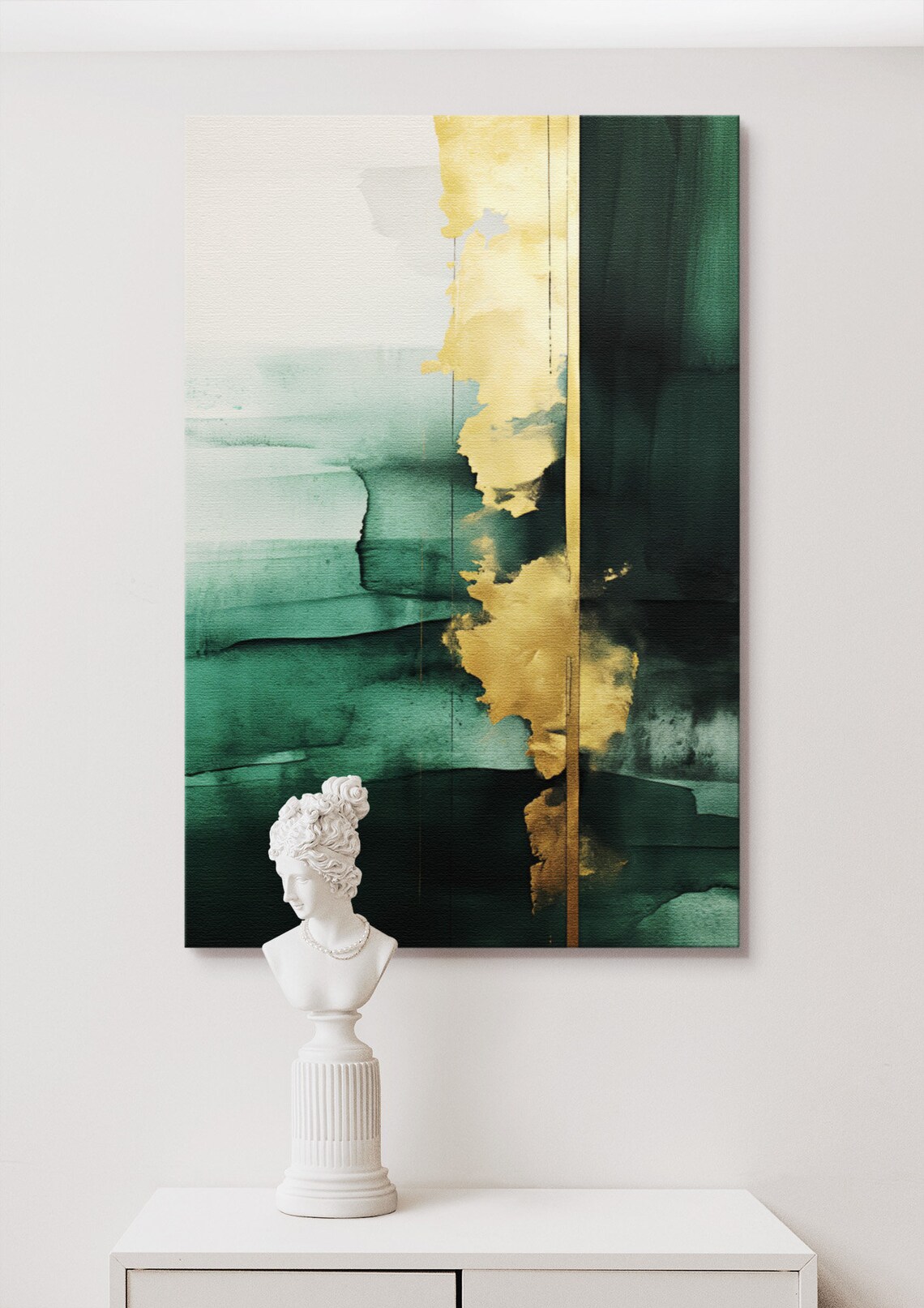Green Gold Stripe Abstract Painting, Living Room Decor - Image 2