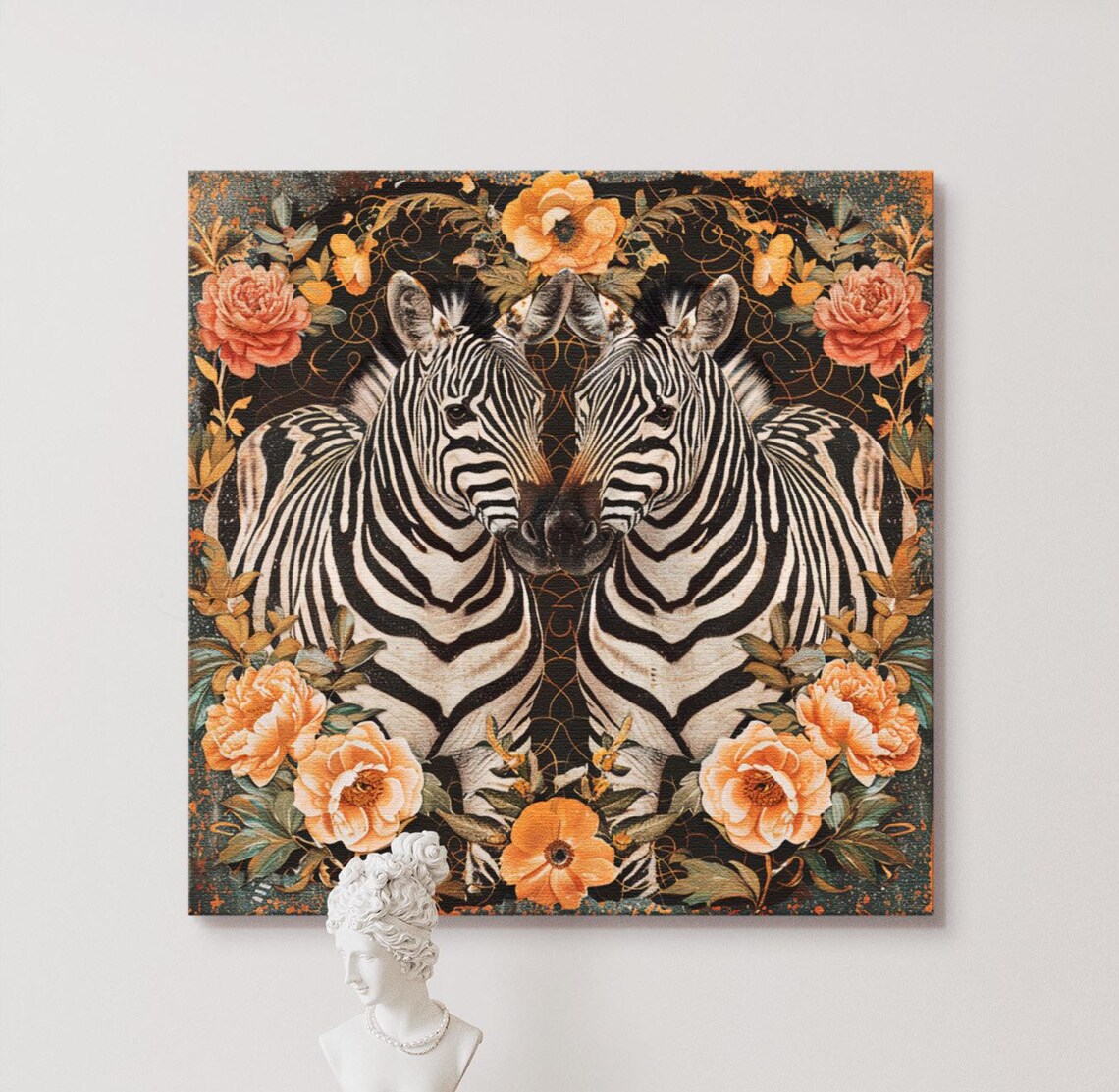 Elegant Zebras Embrace Art Print, Cute Safari Animal