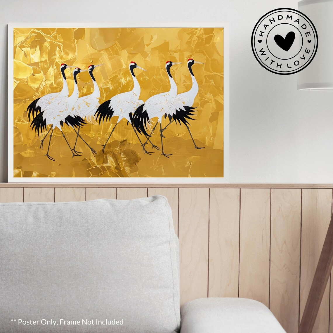 Japanese Kano Motonobu Style Gold Cranes Art Print