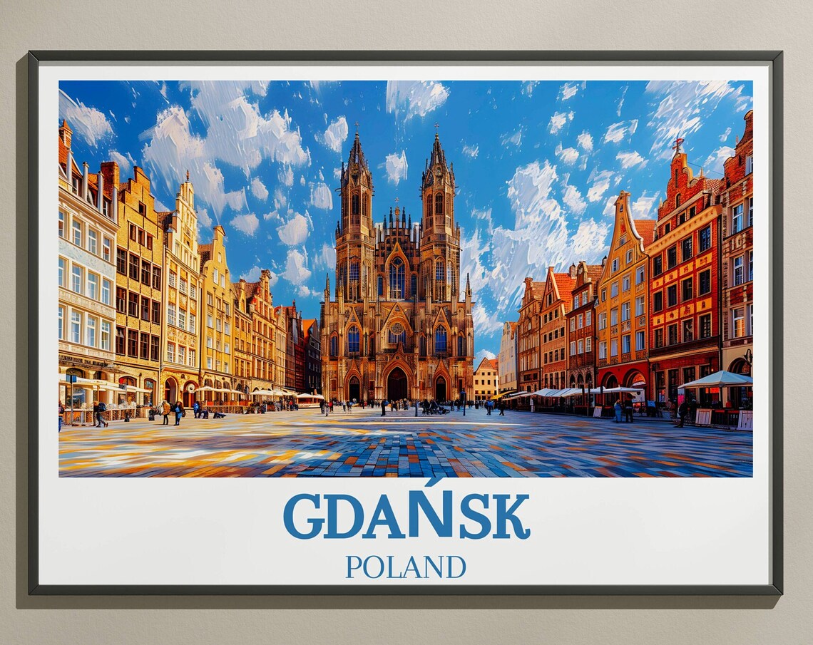 Gdansk Poland Old Town Square Gothic Cathedral Summer Poster