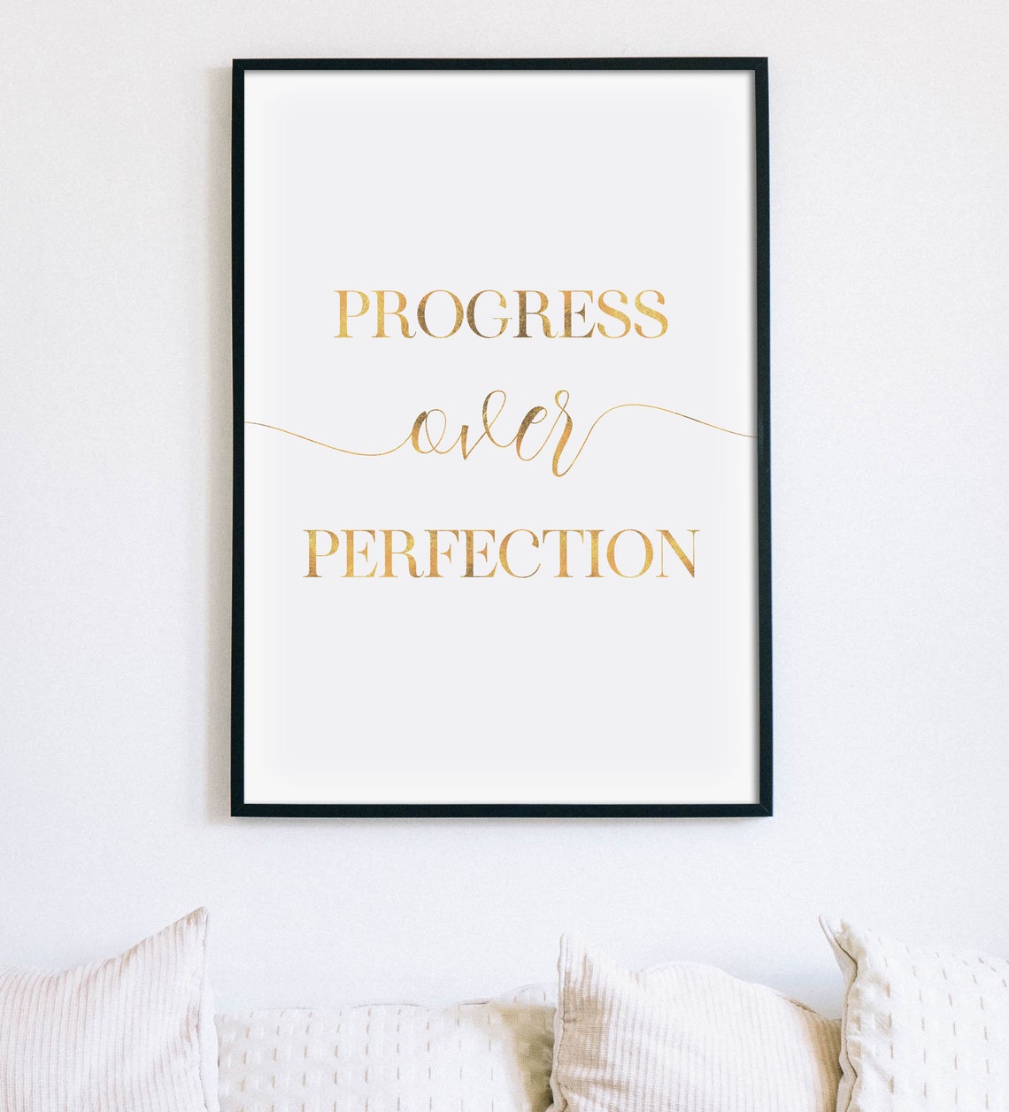 Progress Over Perfection Gold Foil Style Office Wall Decor Poster - Image 2