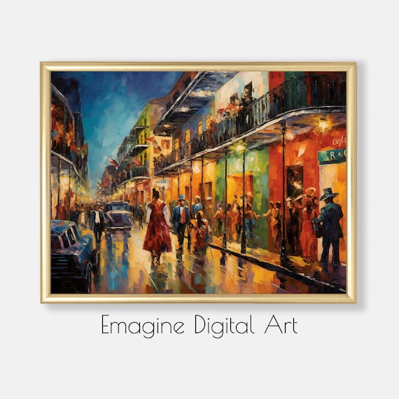 Bourbon Street New Orleans Night Mardi Gras Jazz Scene Painting Poster
