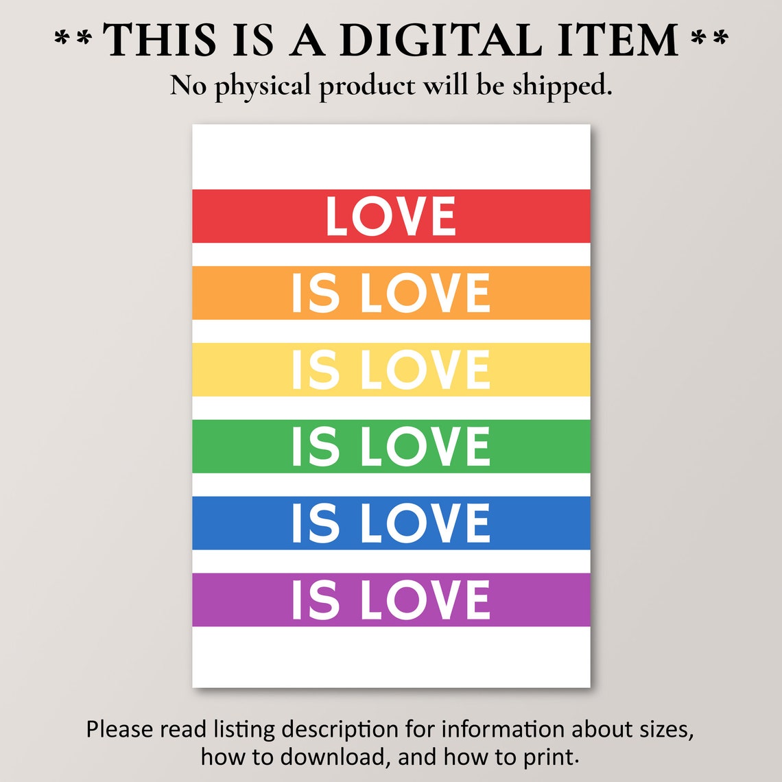 Love Is Love Bold Rainbow Pride Flag Stripes Typography Poster - Image 2