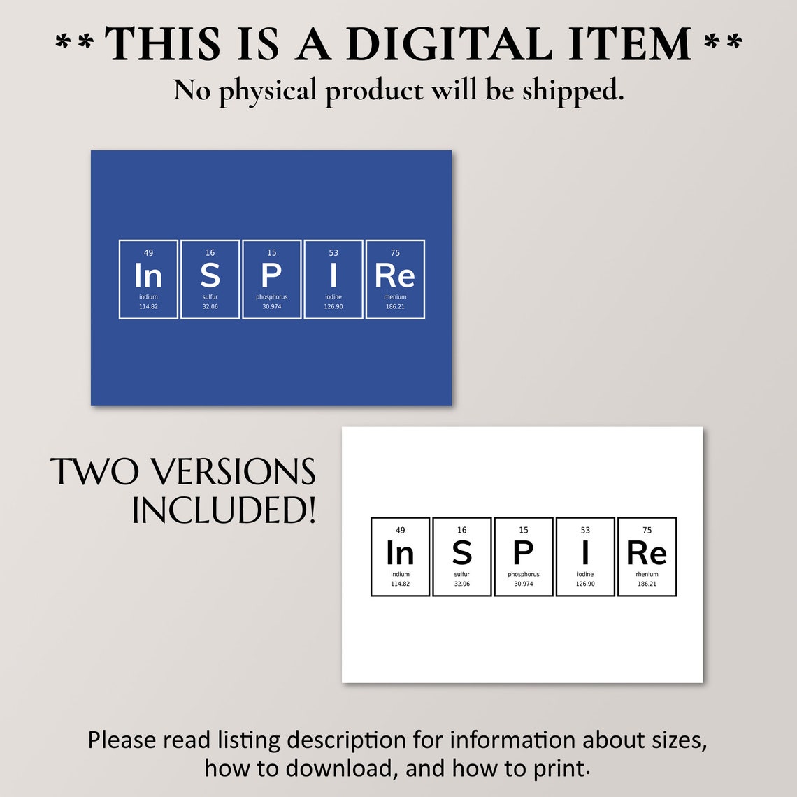 Inspire Periodic Table Elements Typography Blue Chemistry Poster - Image 2