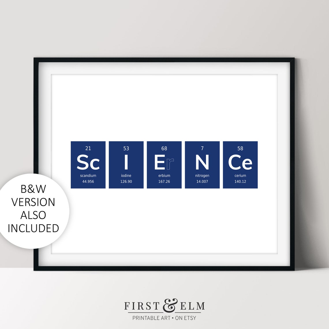 Science Periodic Table Elements Word Tiles Navy Blue Chemistry Poster