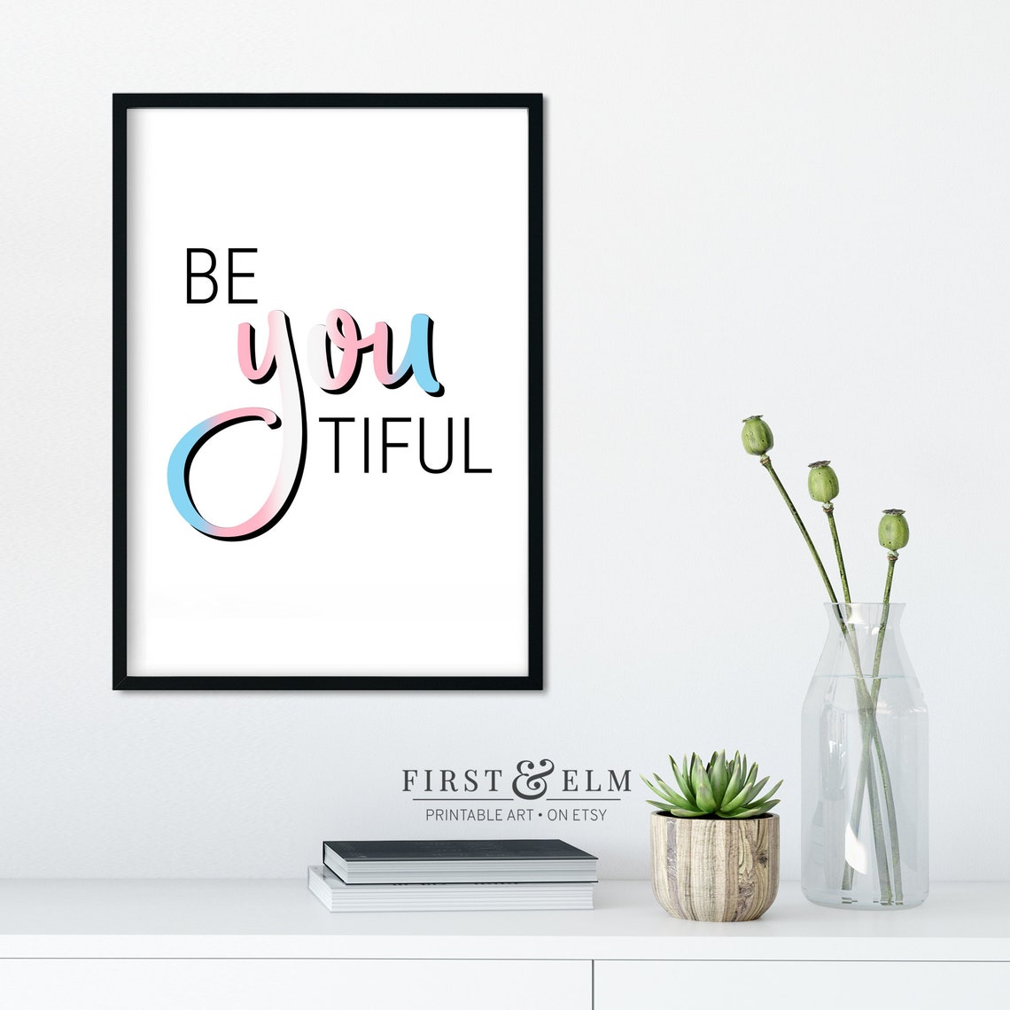 Be You Tiful Trans Pride Gradient Script Inspirational Quote Poster - Image 3