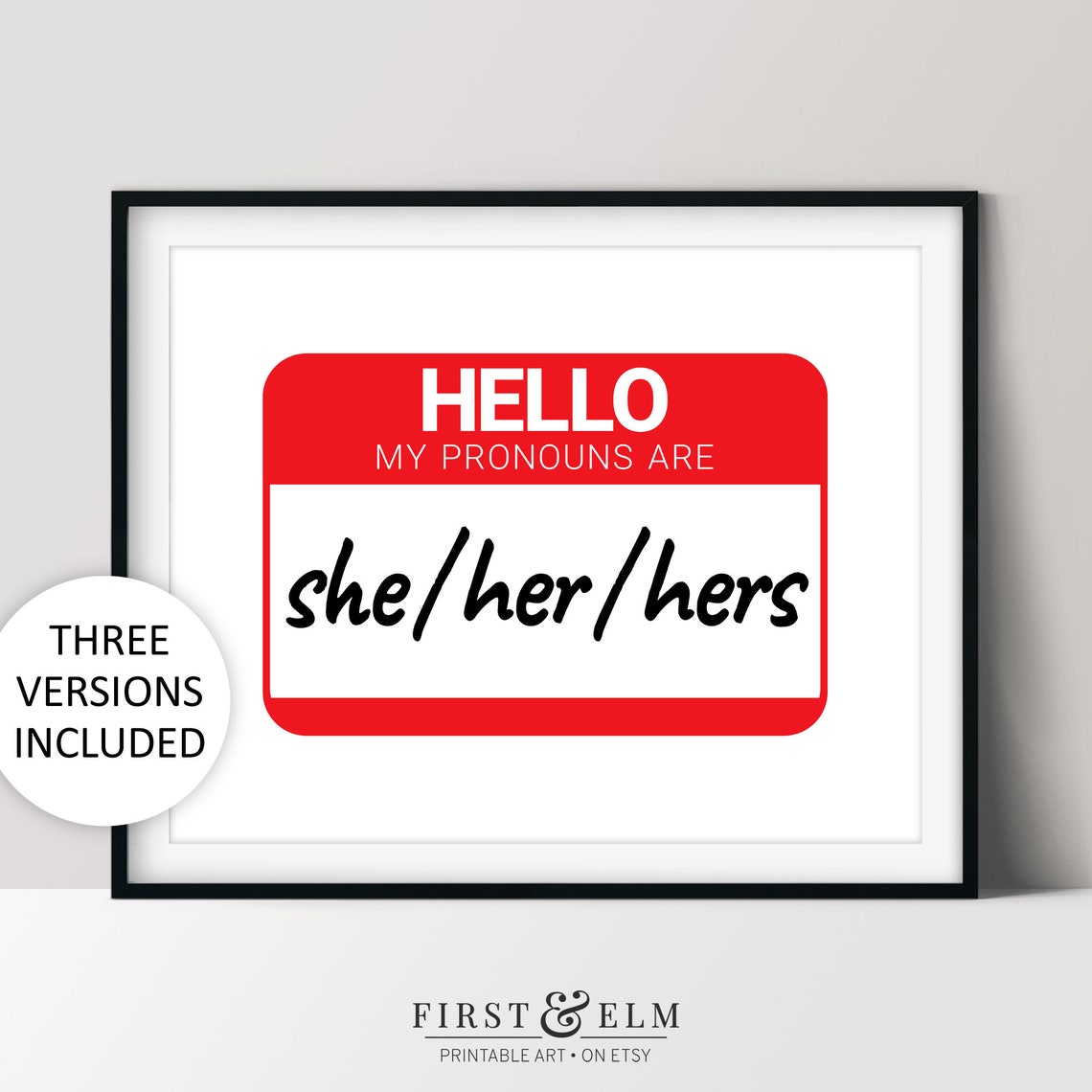 Hello My Pronouns Are She Her Hers Bold Name Tag Pride Poster