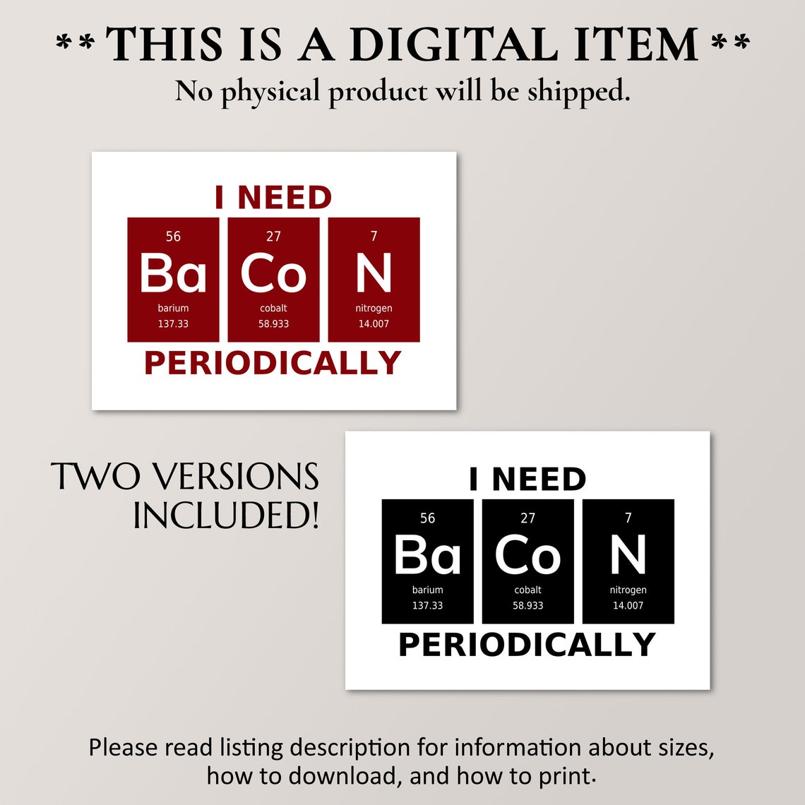 I Need Bacon Periodically Element Tiles Poster Kitchen Humor Gift - Image 2