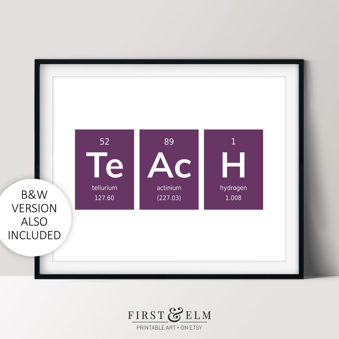 Teach Periodic Table Elements Typography Purple Teacher Poster