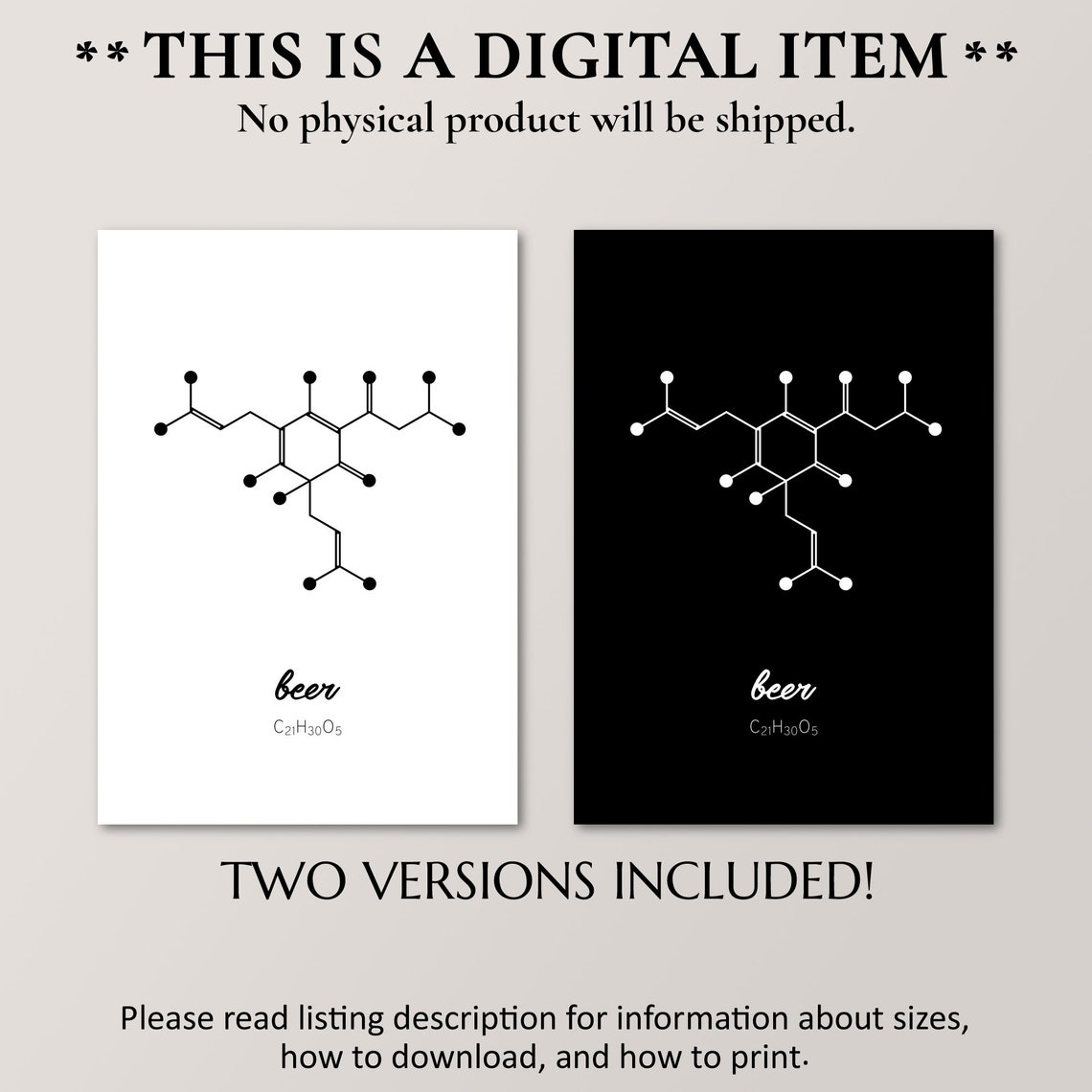 Beer Molecule Poster Unique Home Bar Sign Beer Lover Gift Idea Instant - Image 2