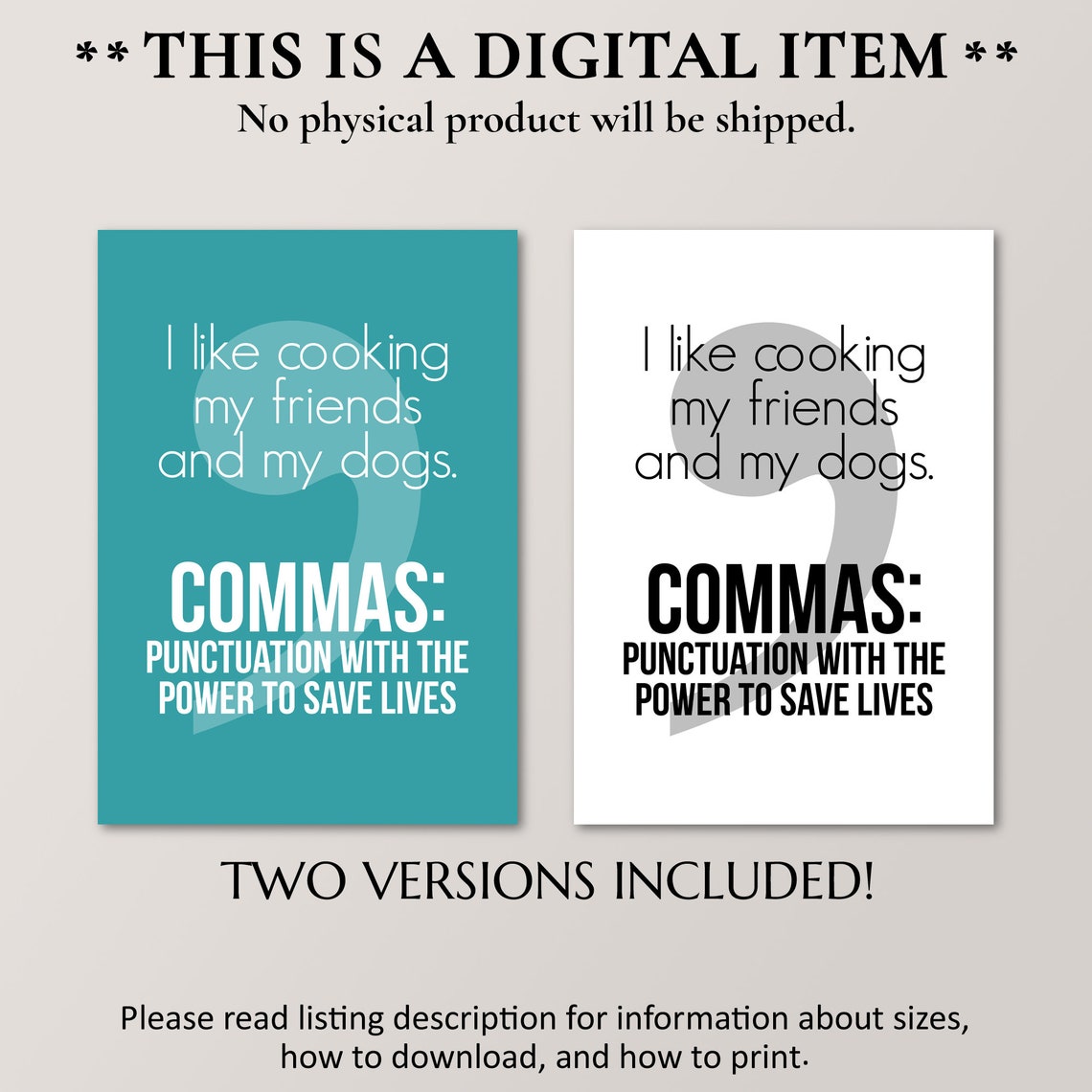 Commas Punctuation With Power To Save Lives Funny Teal Grammar Poster - Image 4