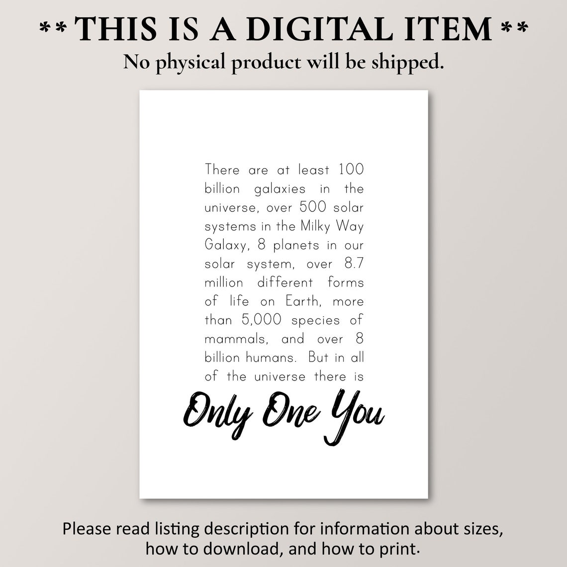 Only One You Astronomy Space Facts Motivational Poster Space Theme - Image 2