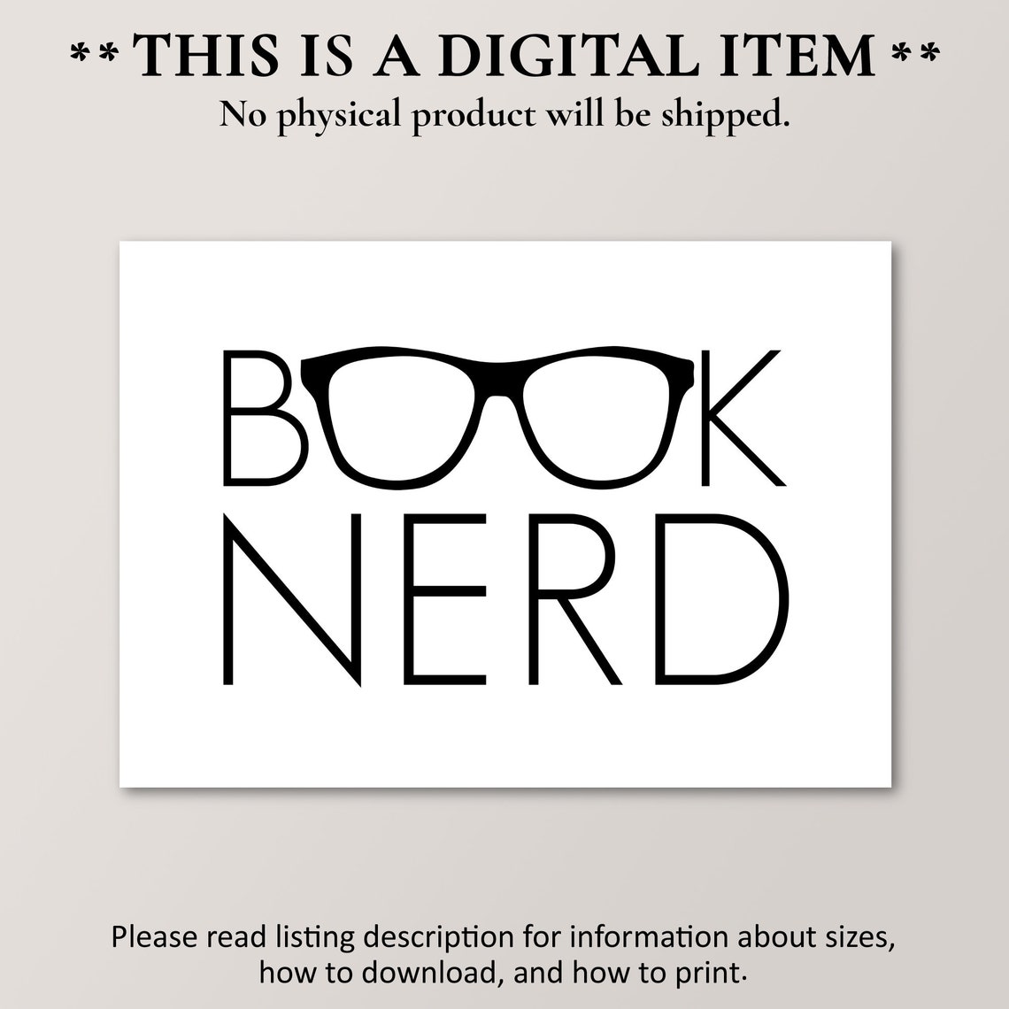 Book Nerd Glasses Typography Poster Reading Lover Library Art Gift - Image 2