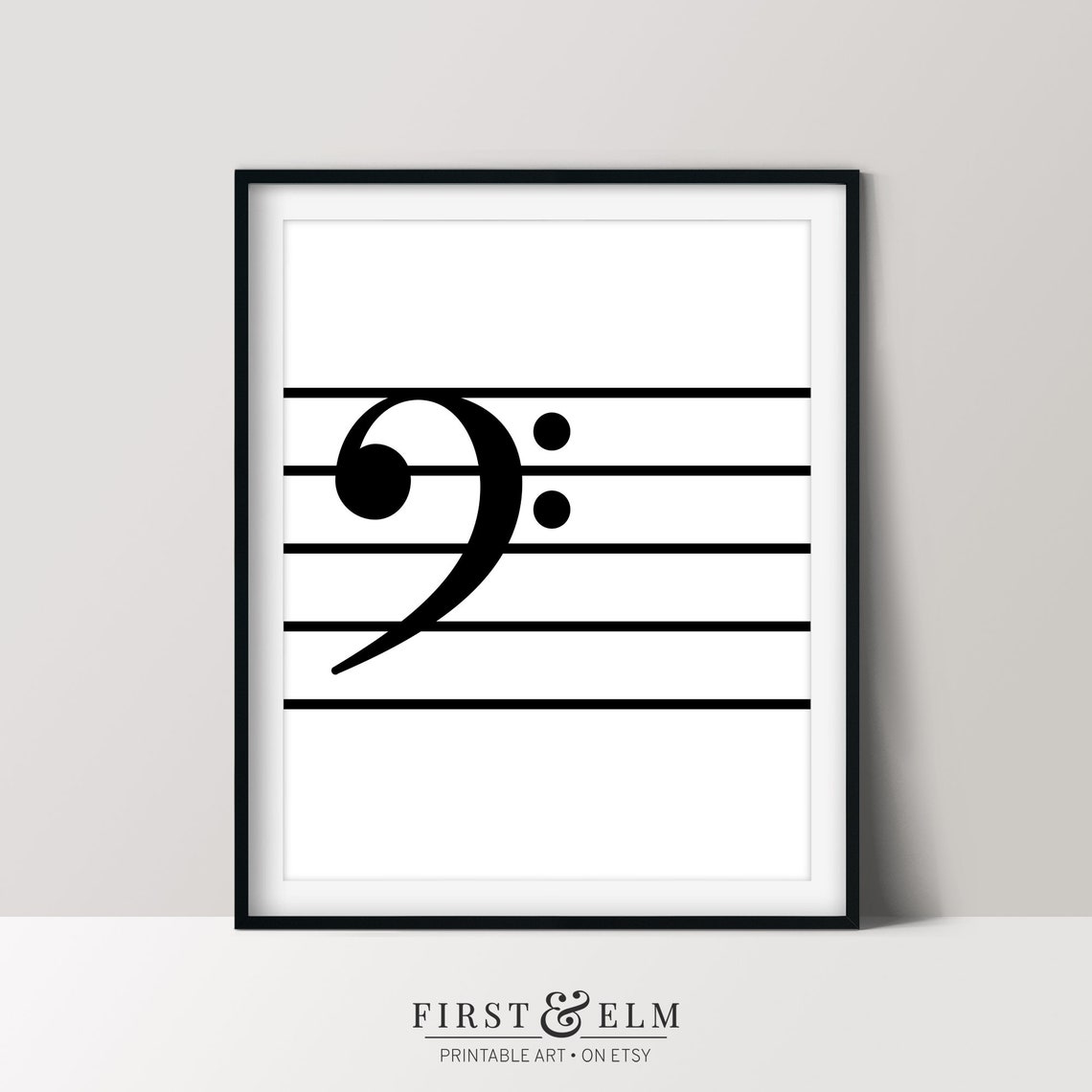 Minimalist Bass Clef on Staff Lines Black and White Music Poster