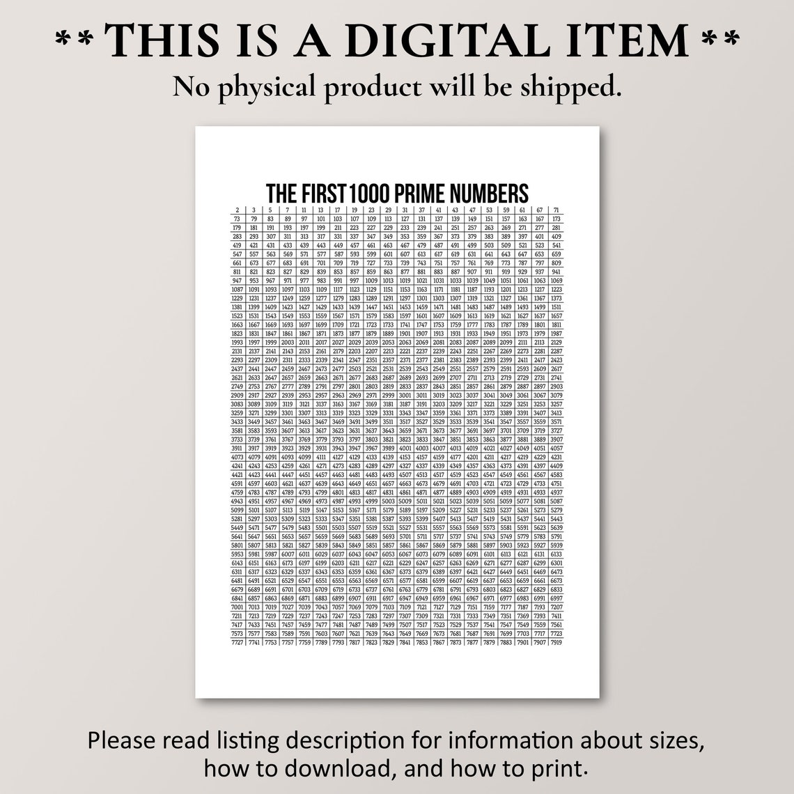 First 1000 Prime Numbers Poster Mathematics Print Math Nerd Gifts Instant - Image 4