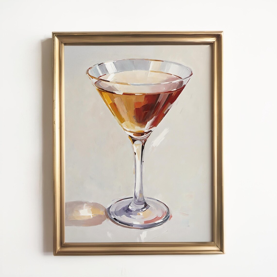 Manhattan Cocktail Oil Painting Martini Glass Elegant Wall Art