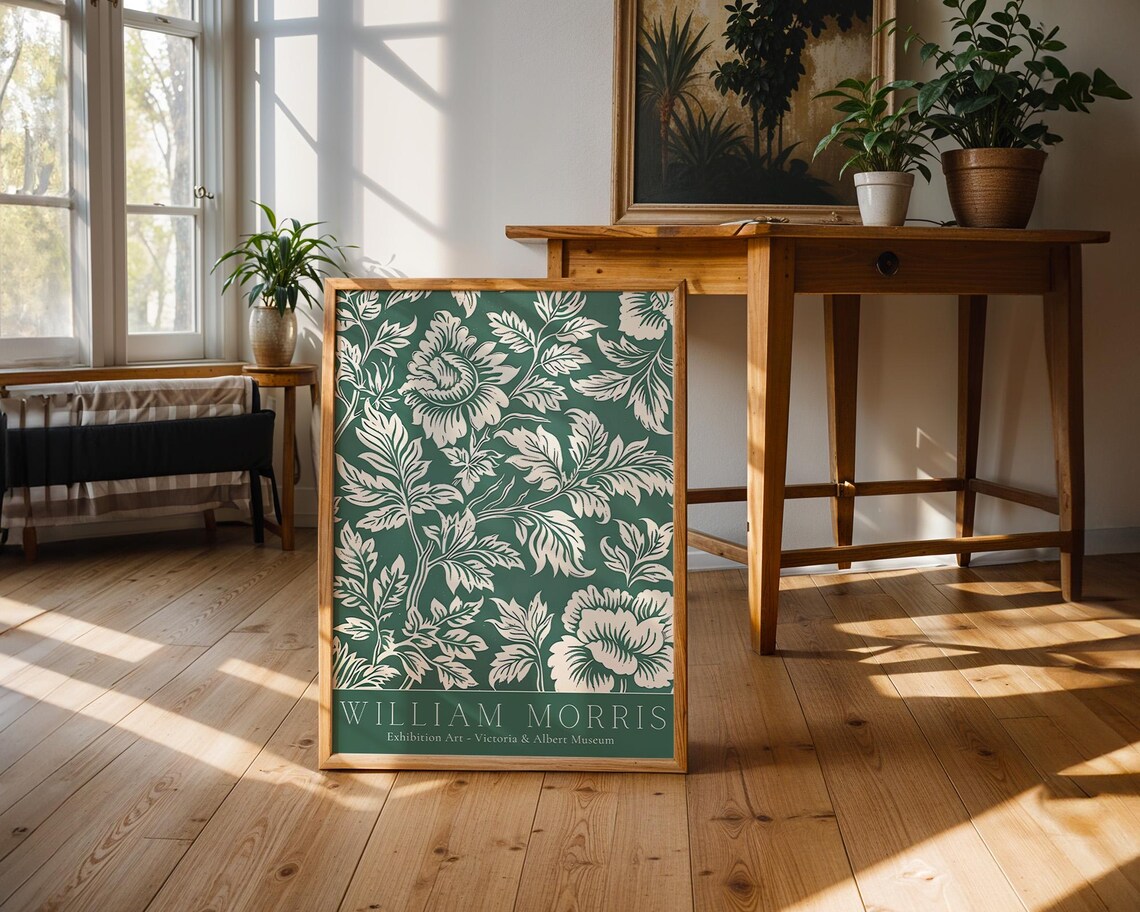 William Morris Green Peony Botanical Victoria and Albert Museum Poster - Image 3