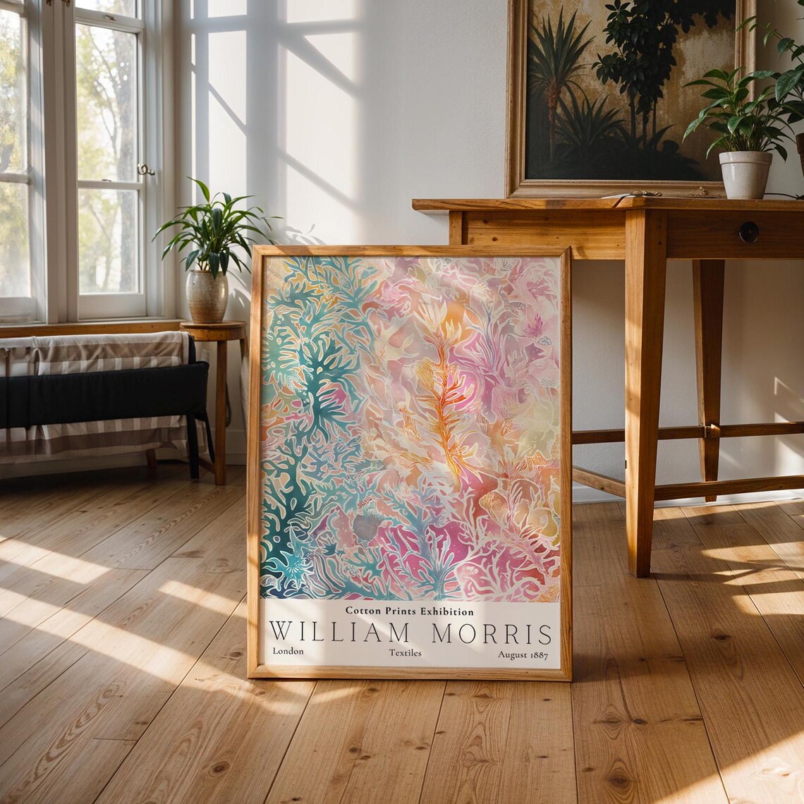 William Morris Pastel Botanical Cotton Textile Exhibition Art Poster - Image 2