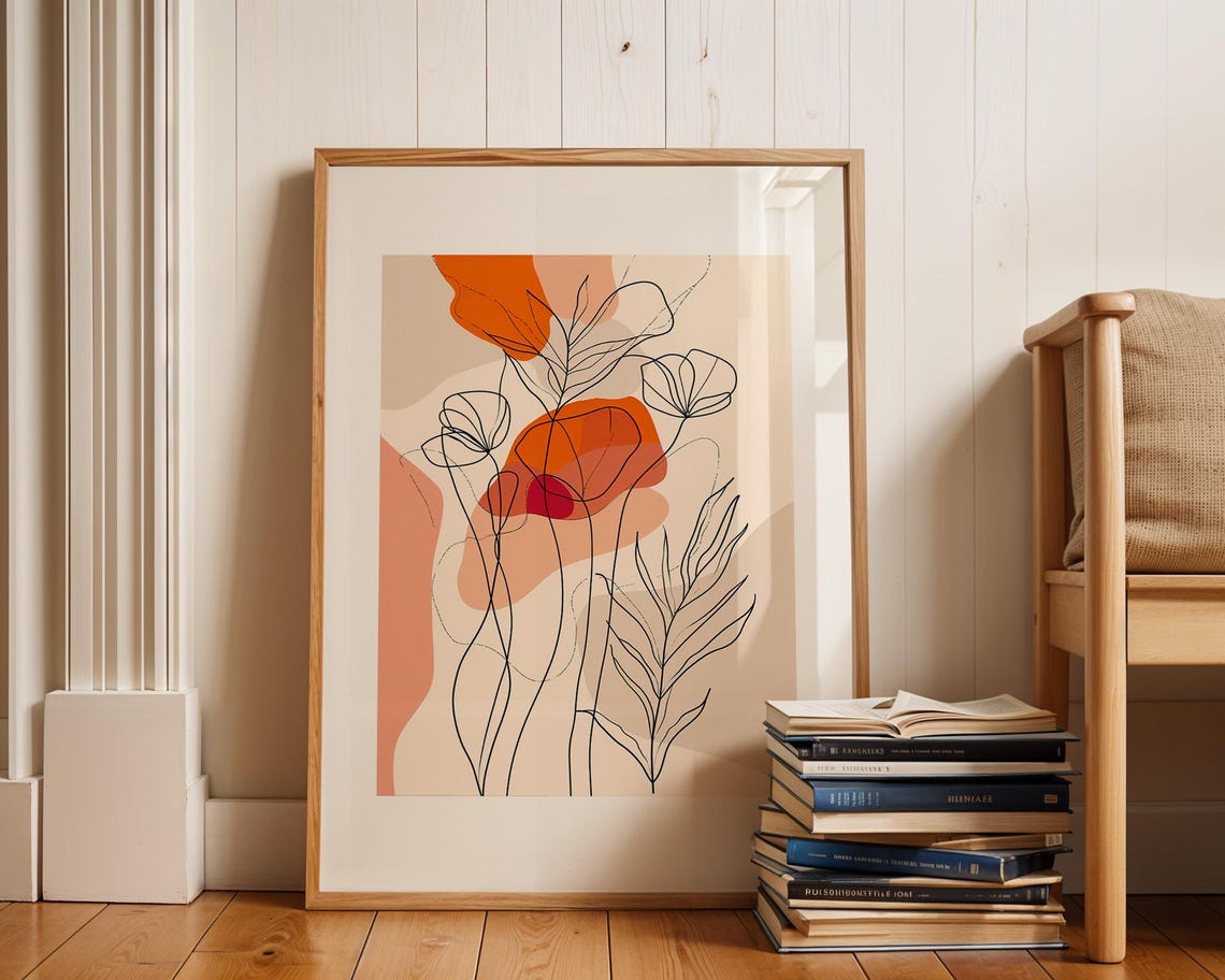 Minimalist Botanical Line Art Terracotta Floral Abstract Poster - Image 2